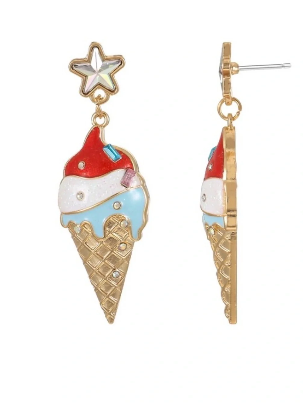 Patriotic Ice Cream Cone Earrings - Red, White & Blue NWT